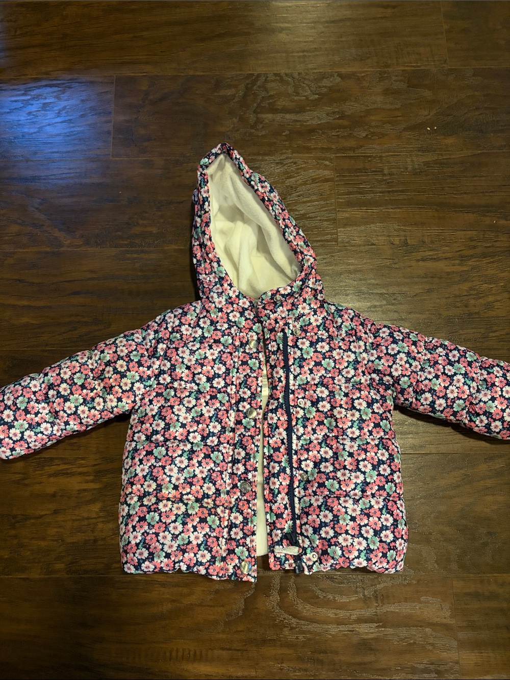 Carter's Pink and Navy Floral Hooded Puffer Jacket